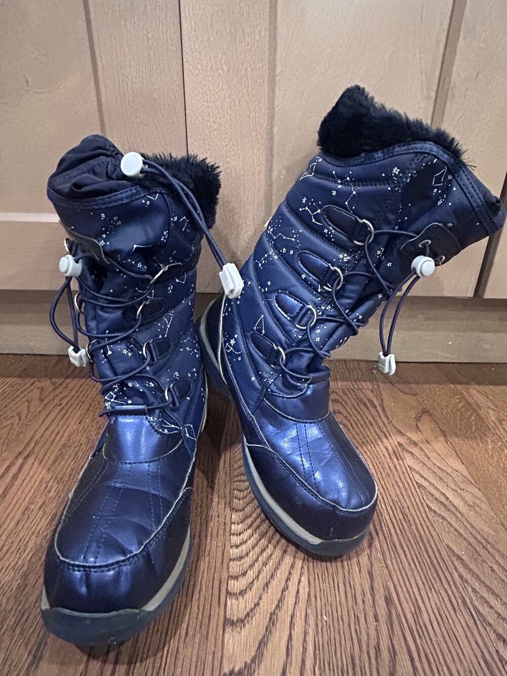 Lands' End Girls "Deep Sea Navy Constellation" Insulated Winter Snow Boots Sz 5